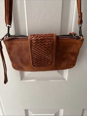 Valencia Brown Woven Leather Crossbody Bag